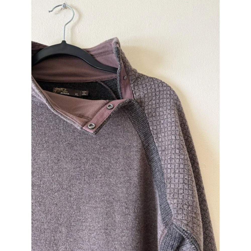 PrAna Brandie Sweater Womens Brown  Gray Wool Blend Pullover Snap High Neck XL